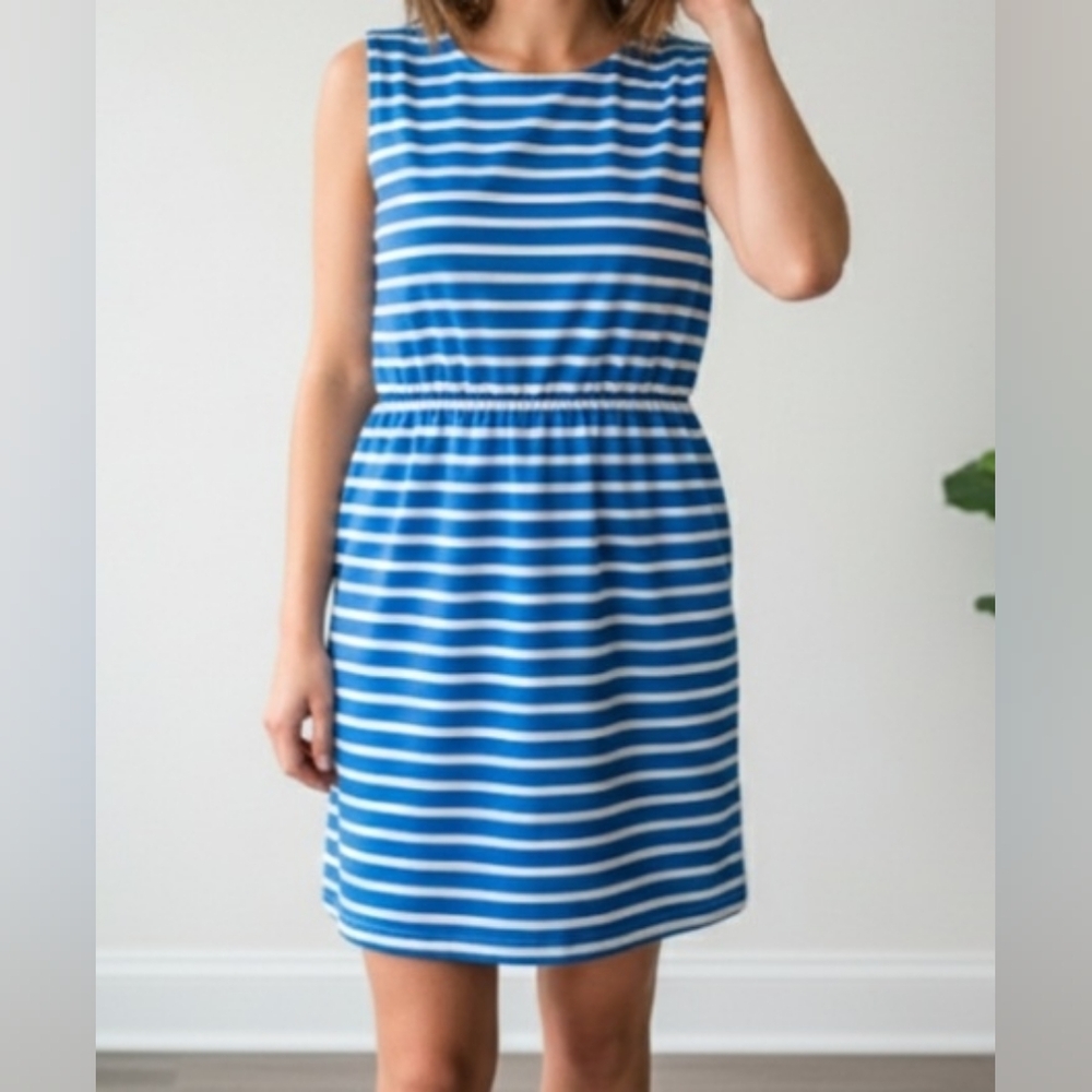 EUC J Crew Blue and White Striped Summer Spring Dress - Size 4